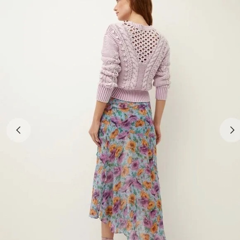 Veronica Beard Eleonora Silk Floral Print Skirt Asymmetrical Midi Blue 6 B46 - Picture 2 of 12